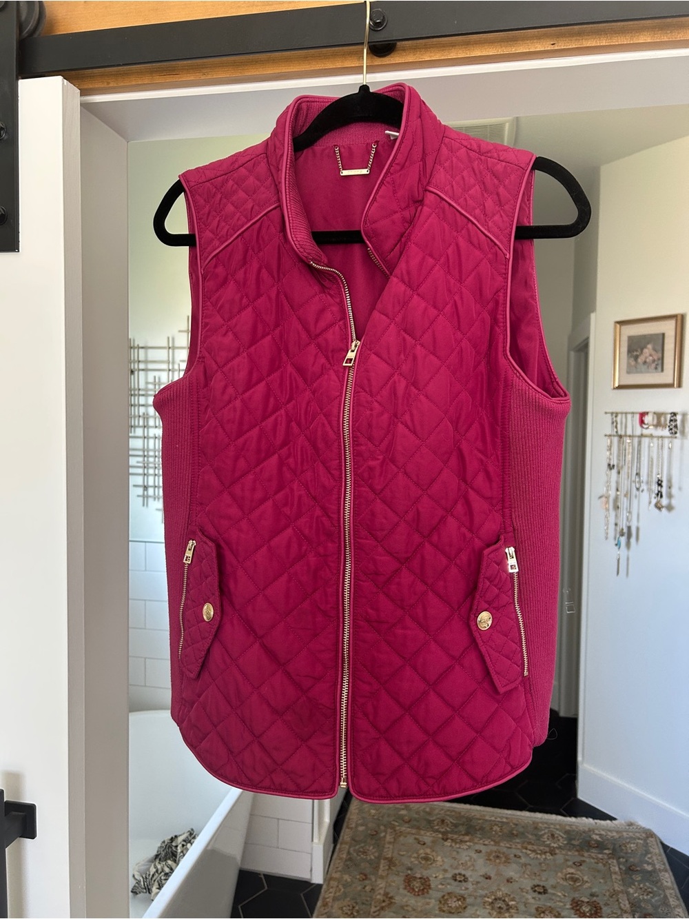 Chico’s Quilted Vest in Pink Medium Sz 1